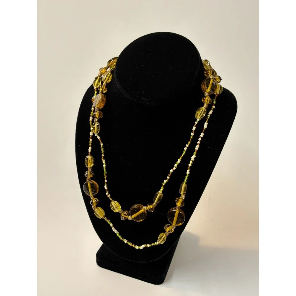 Necklace Amber Color Art Glass Beads Long for Layering‎ Boho